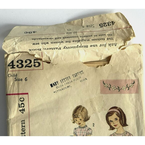 Vintage 1960s Simplicity 4325 Girl's Dress Sewing Pattern Gathered Skirt Size 6 - Picture 3 of 5